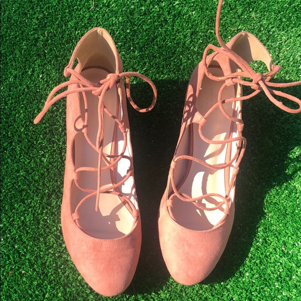 Urban Outfitters Pink Rose Faux Suede Lace Up Heel